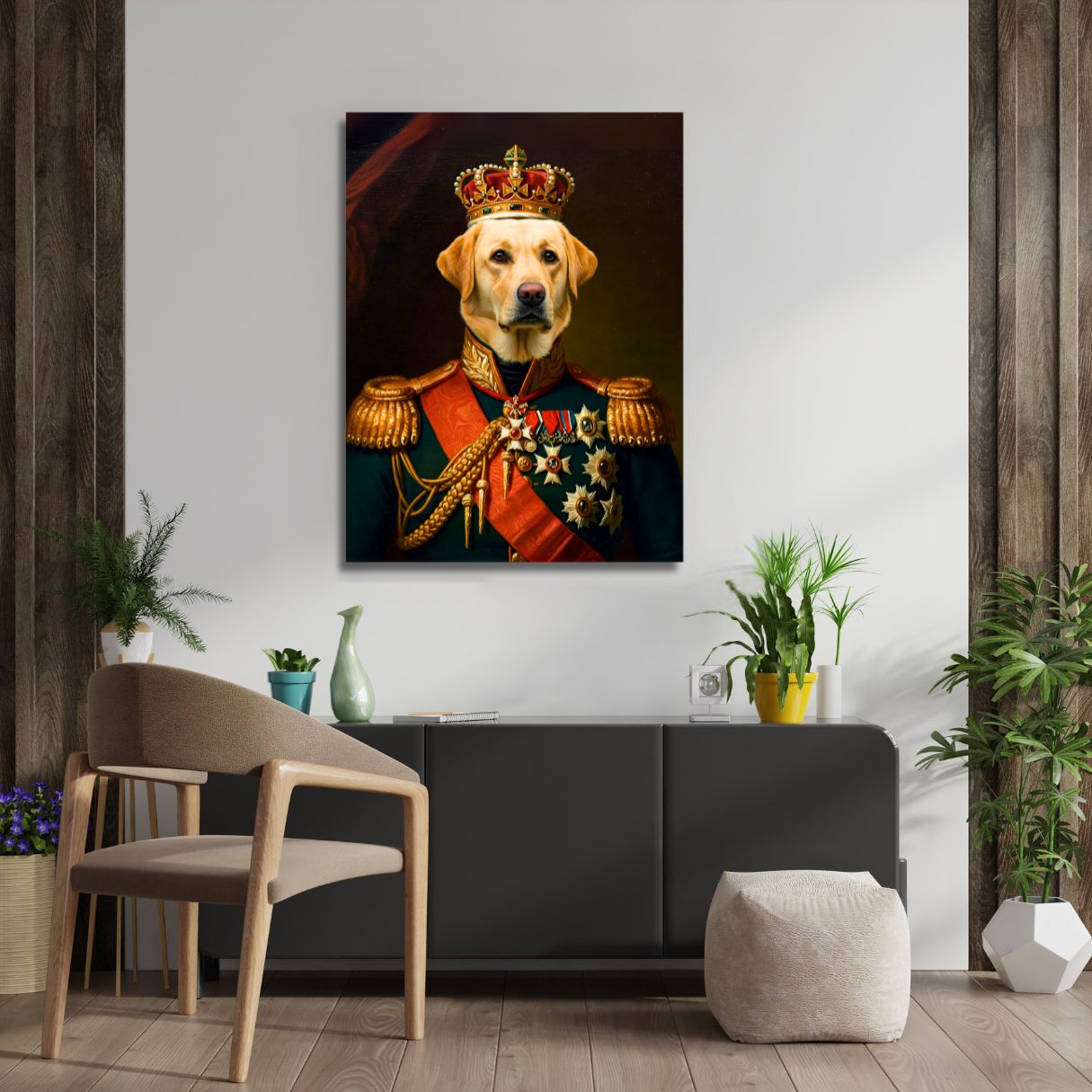 Custom Royal Dog Portrait – Personalized Oil Painting Style Canvas Print | Pet Dressed in Regal Uniform